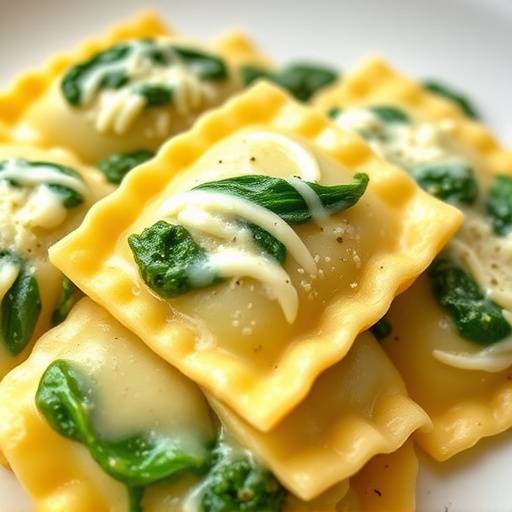 Ravioli ripieni di ricotta e spinaci, realizzati con pasta fresca