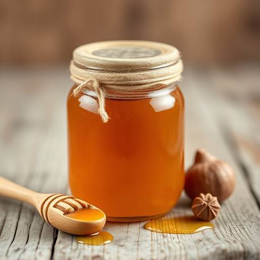Vasetto di miele di castagno biologico con cucchiaino pieno di miele
